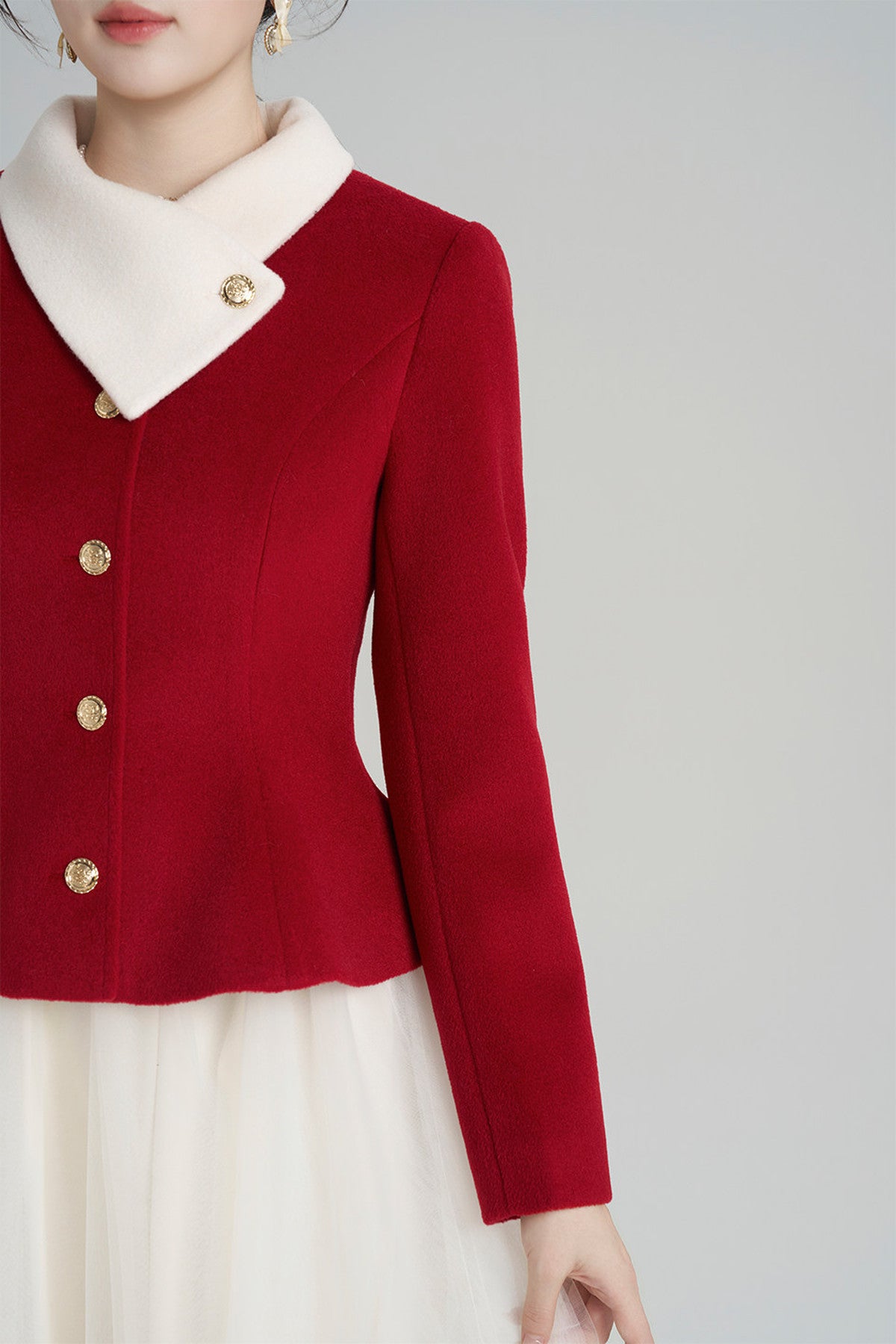 White Lace Dress and Red Jacket