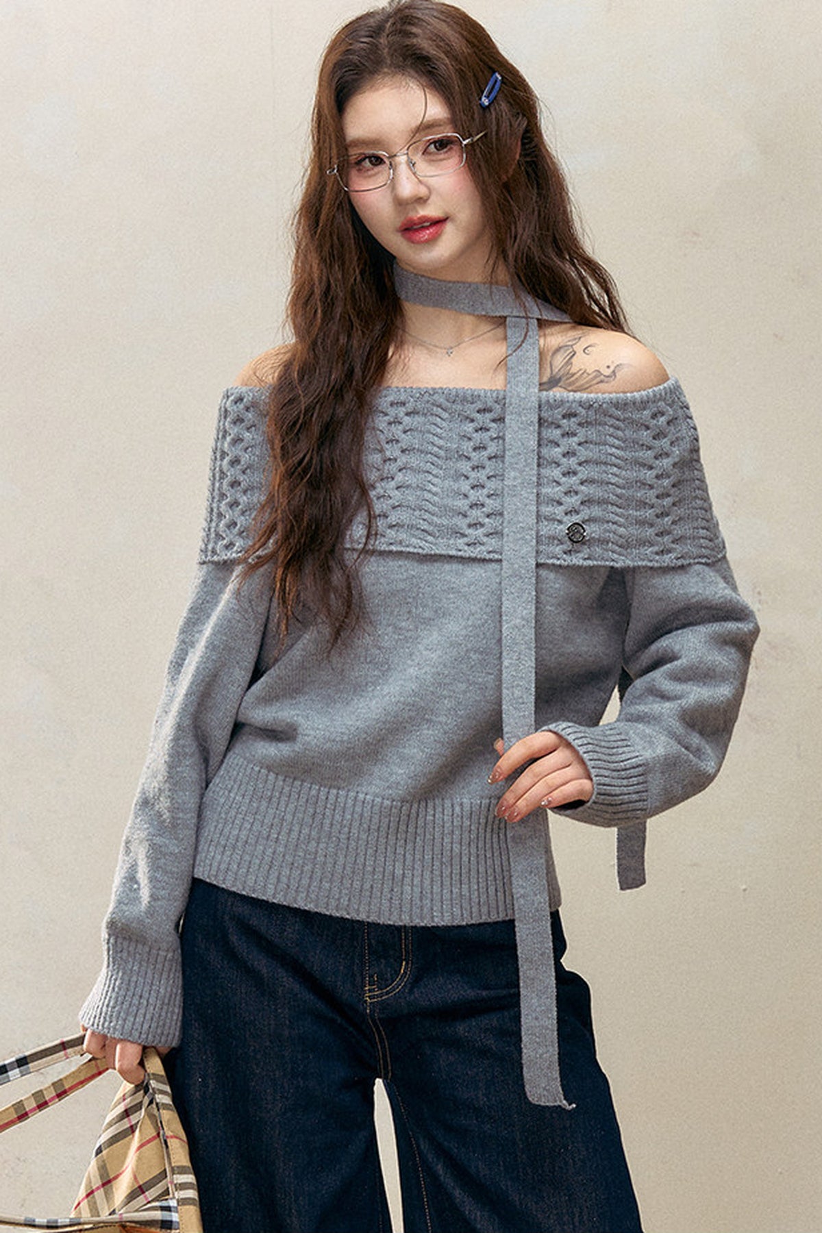 Off-Shoulder Knitted Sweater and Pants Set-Up