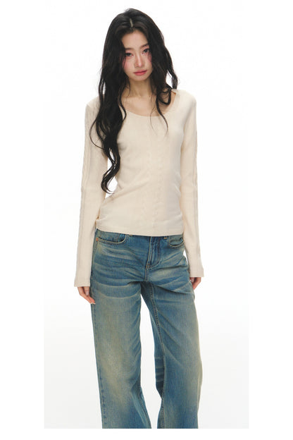 Long Sleeve Knit Top and Pants Set-Up