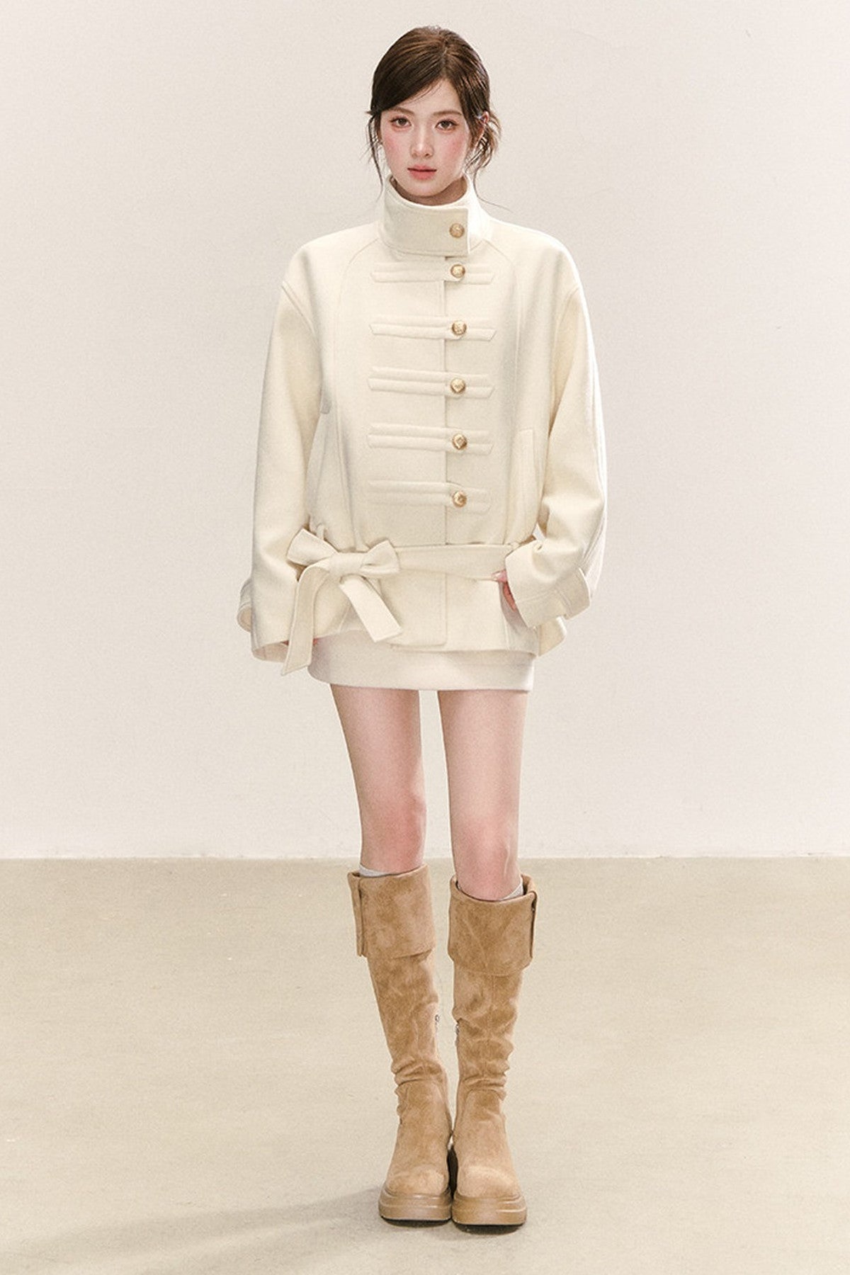 Loose Stand Collar Woolen Jacket