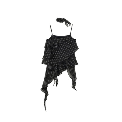 Polka Dot Asymmetric Ruffle Camisole