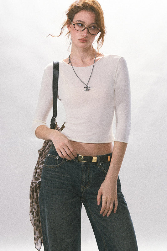 Basic Round Neck Knit T-Shirt