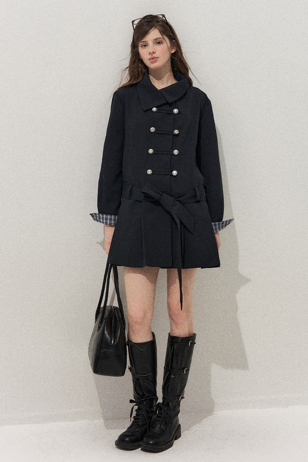 Navy Blue Napoleon Buckle Trench Coat