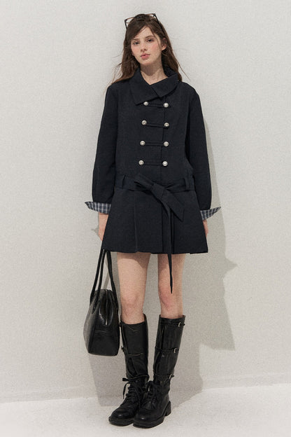 Navy Blue Napoleon Buckle Trench Coat