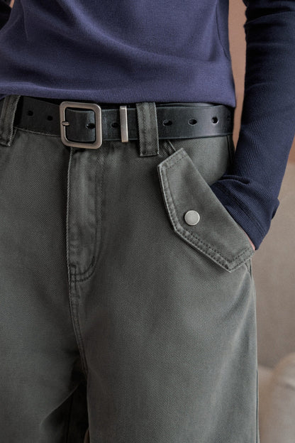 Gray Green Cargo Wide-Leg Pants