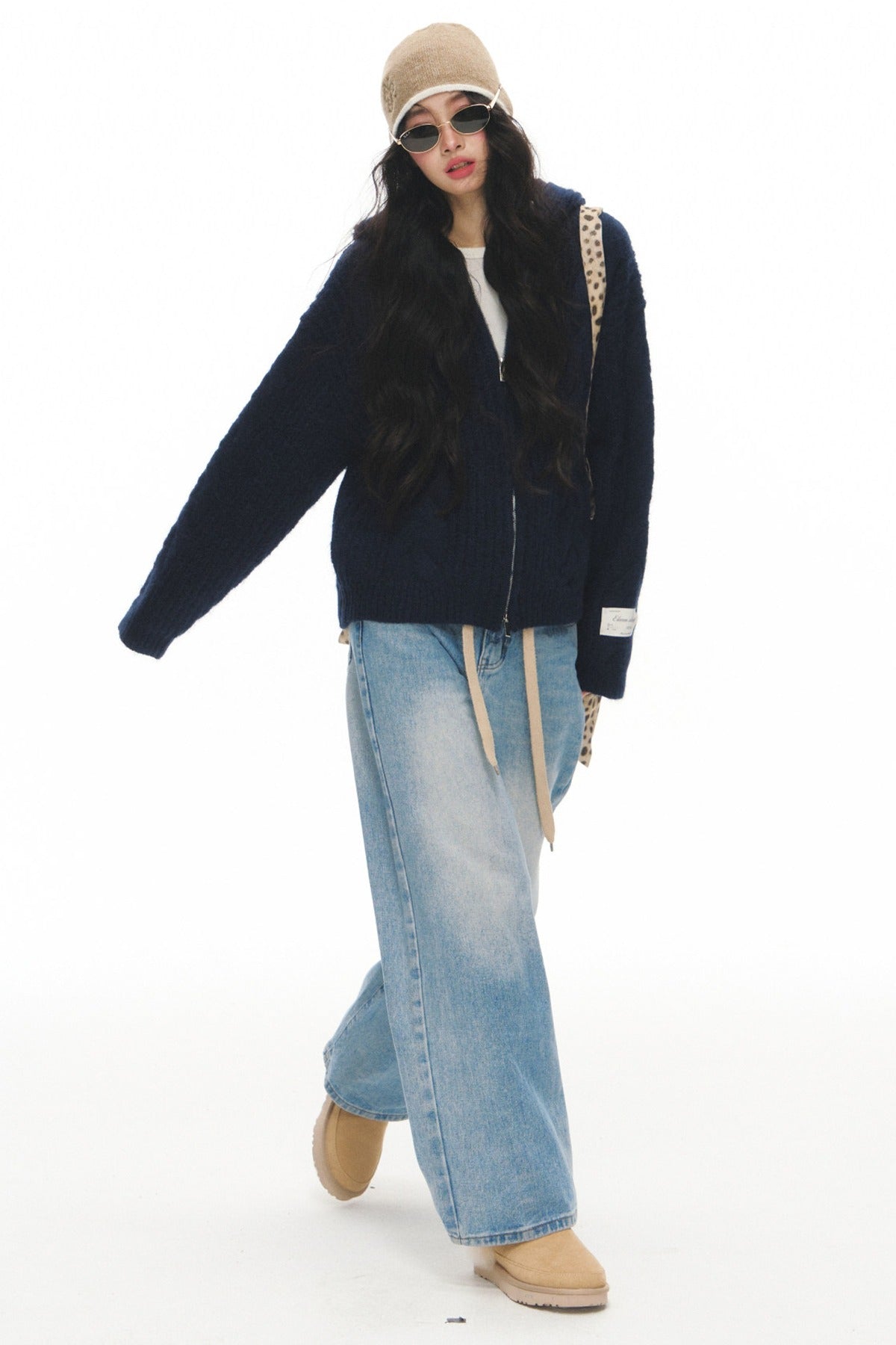 Completo cardigan a maglia a trecce