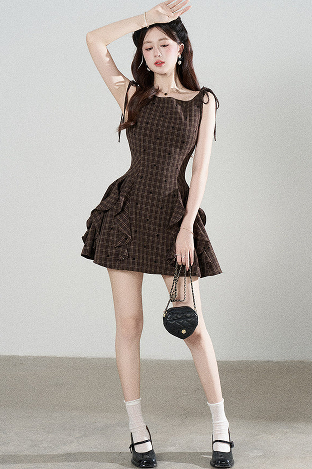 Plaid Ruffle Sleeveless Dress