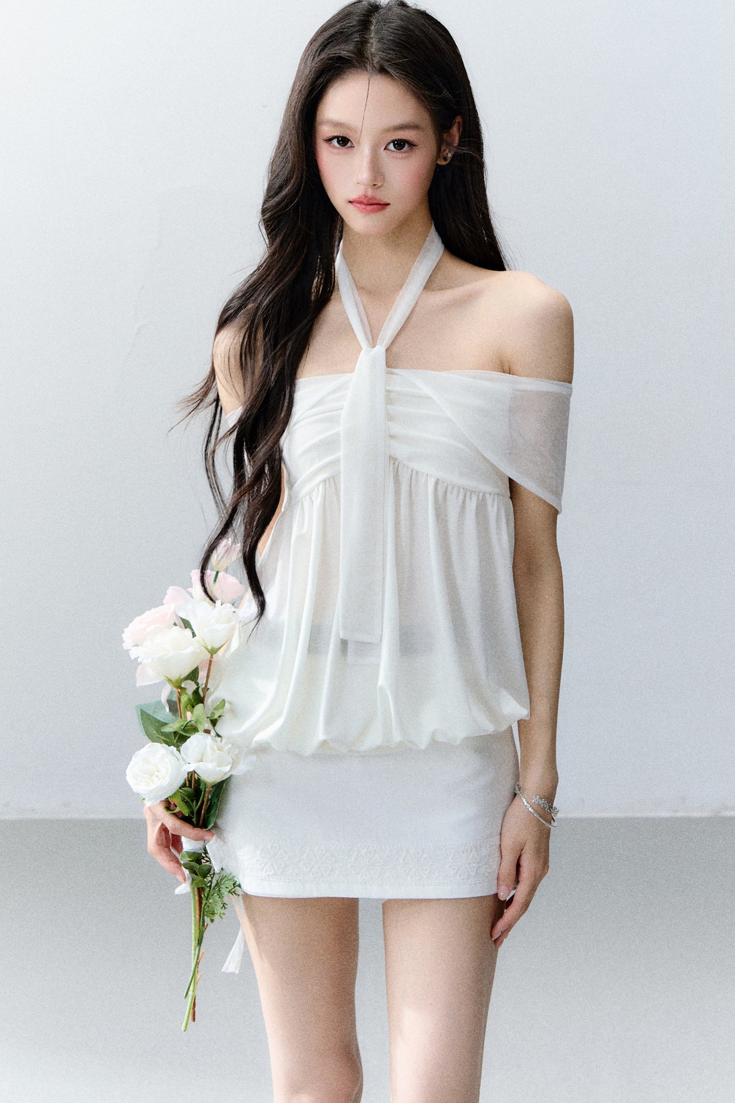 Romantic Floral One-Shoulder Top Set-Up