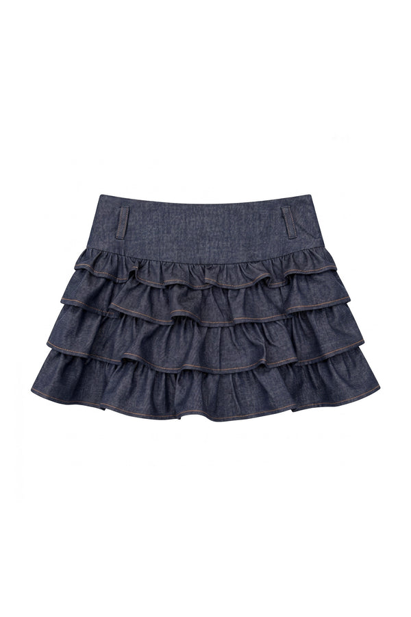 Imitation Denim Short Jacket and Cake Skirt Set