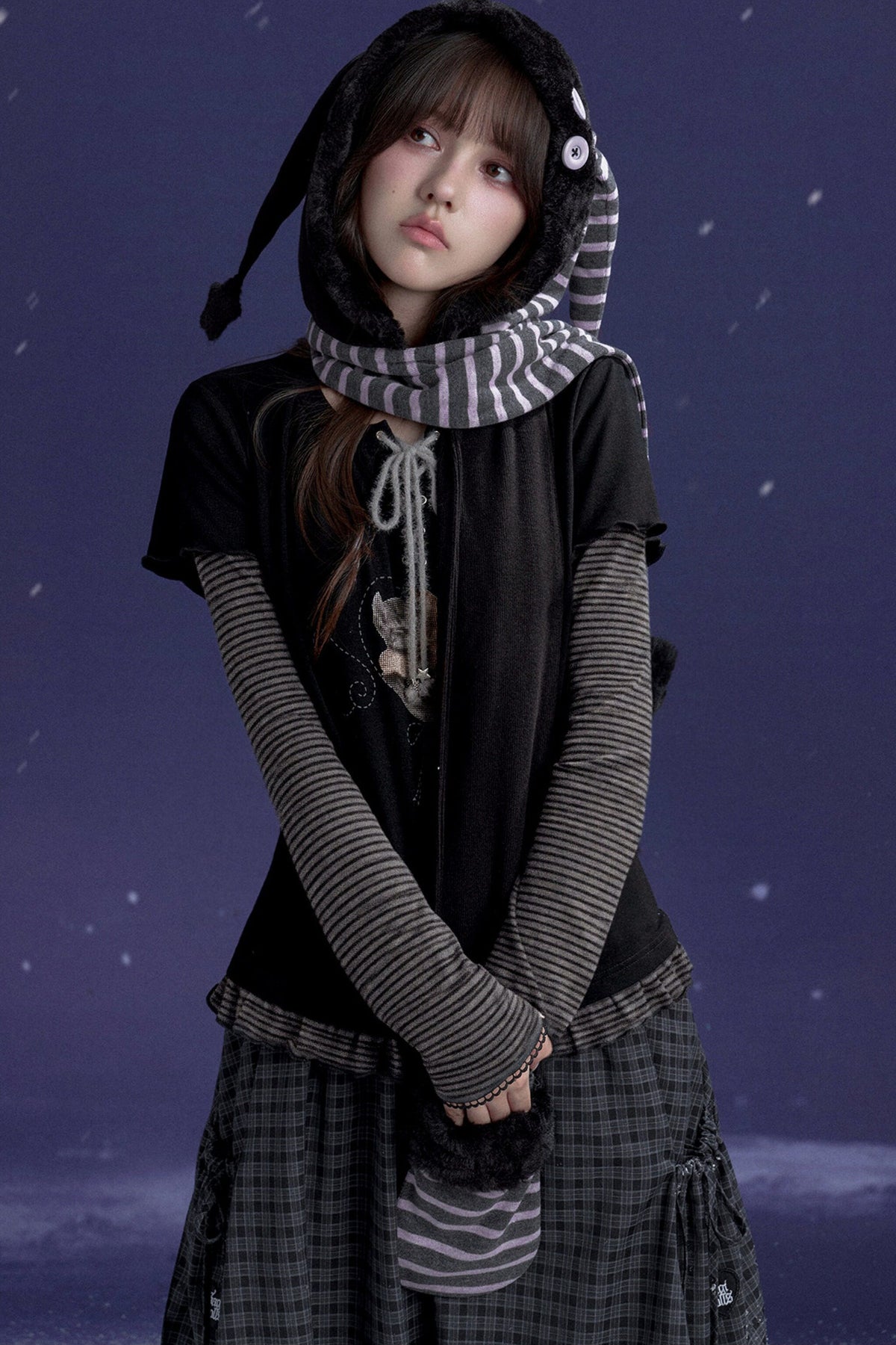 Detachable Horns Clown Scarf Hat And Gloves