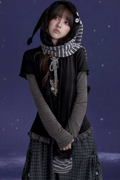 Detachable Horns Clown Scarf Hat And Gloves