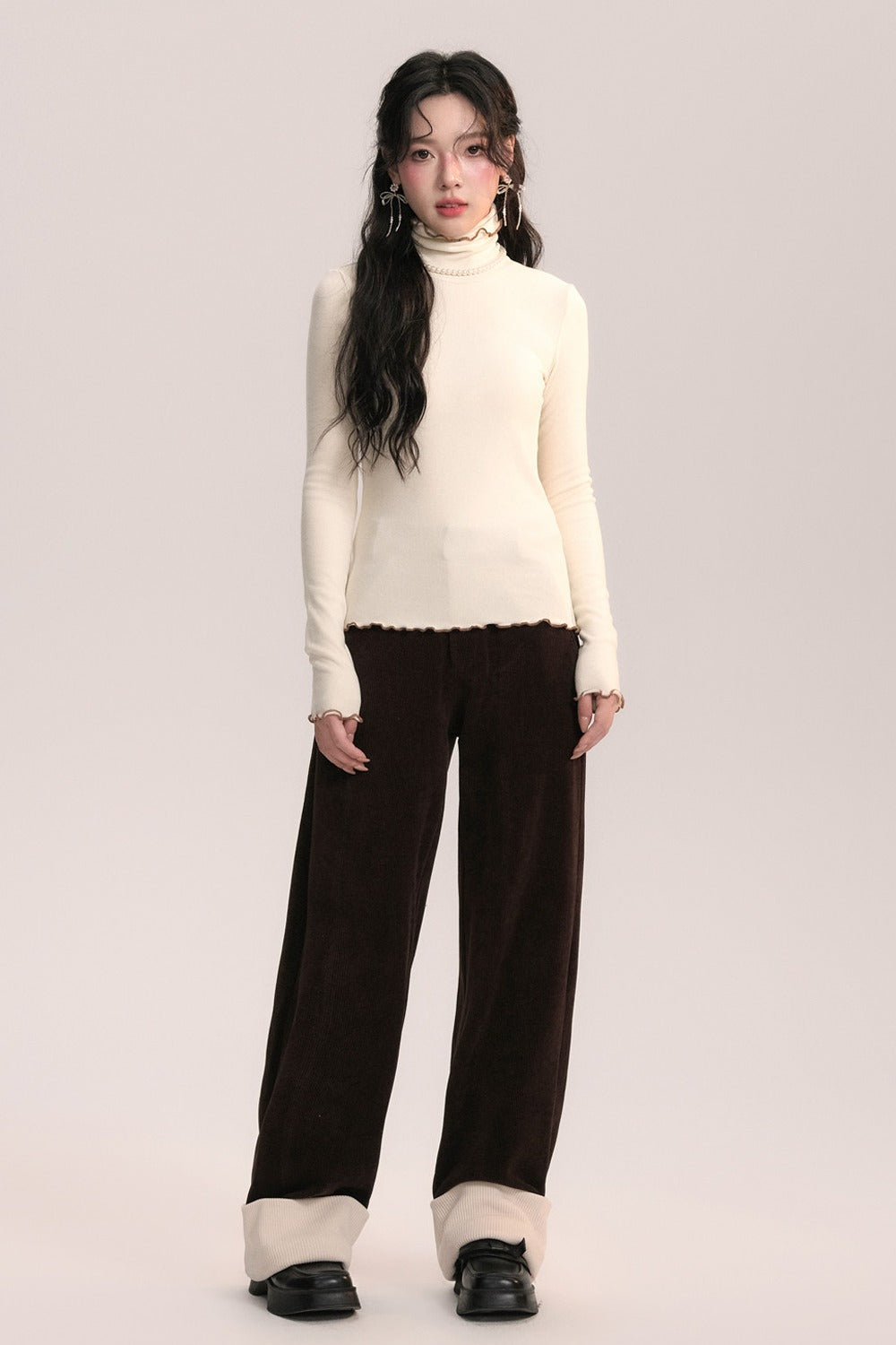 Ruffled Lapel Brushed Base Layer Top