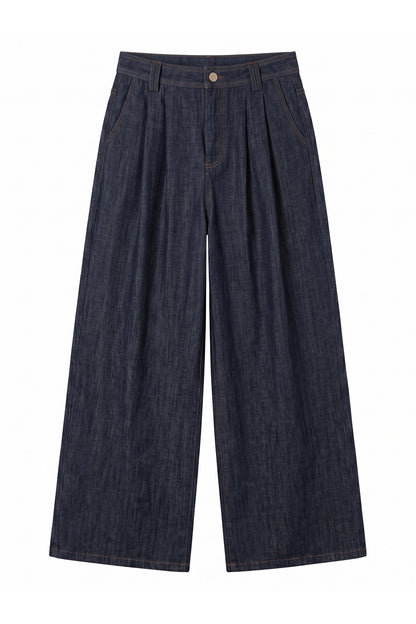 Set aus Jeansoptik-Hemd, weiter Hose und Jacke