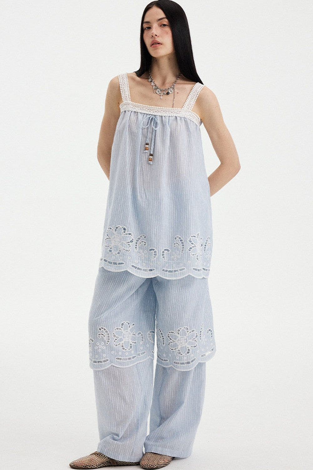 Embroidered Cutout Camisole Set
