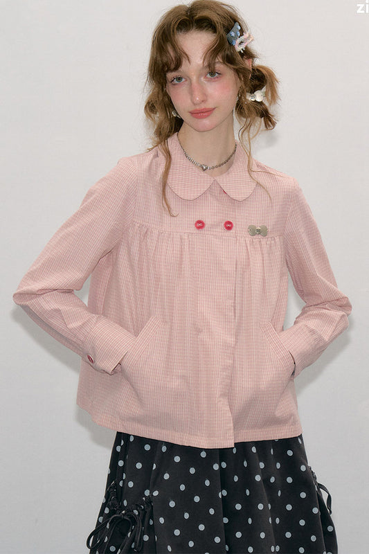 Pink Plaid Doll Collar Shirt
