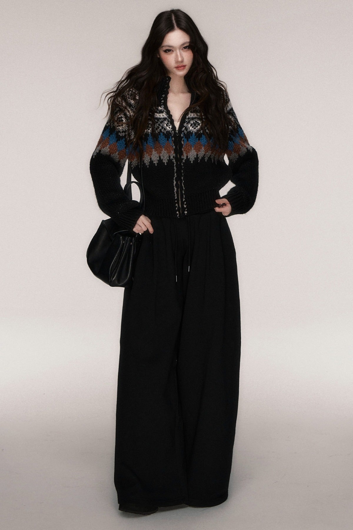 Short Icelandic Jacquard Zip Cardigan