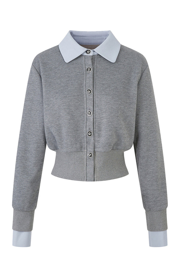 Layered-Look Lapel Knit Cardigan