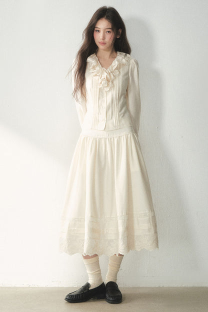 Ruffled Lyocell Shirt and Skirt Set-Up