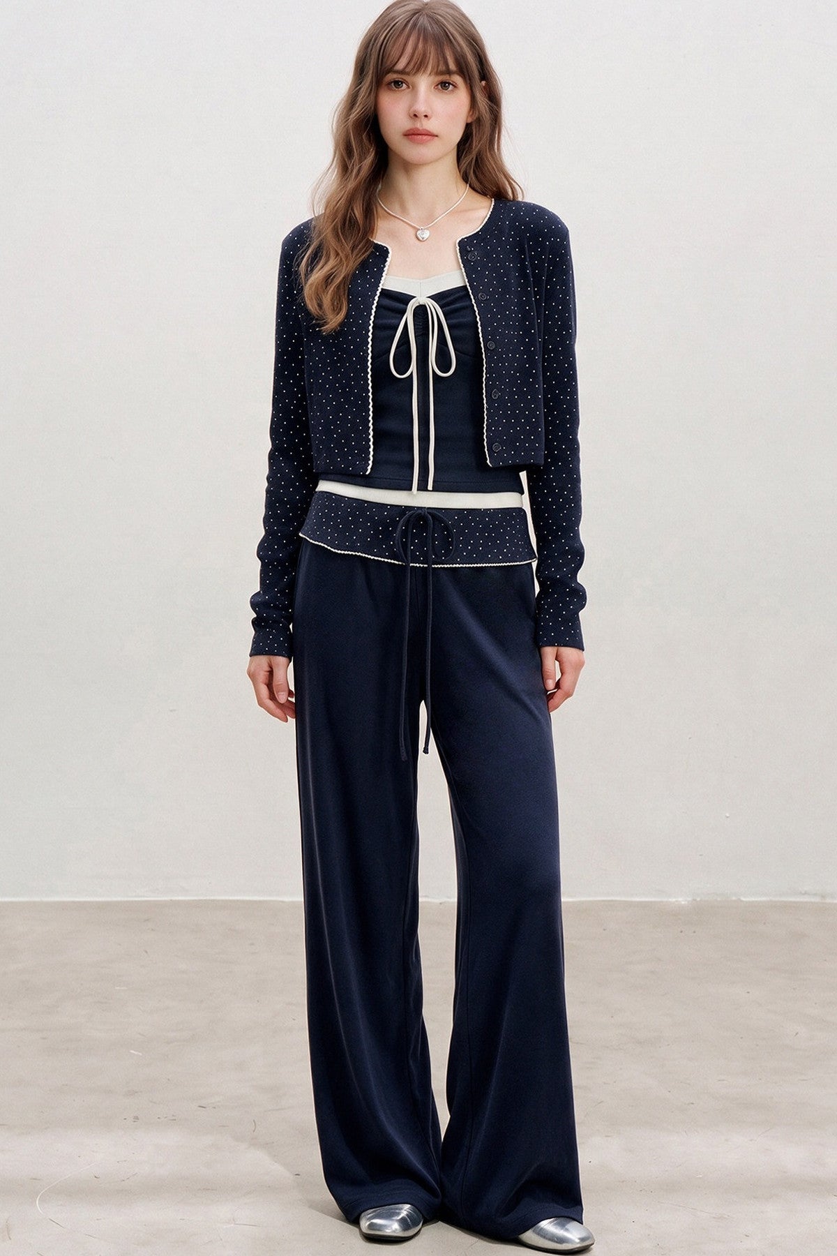 Floral Cardigan With Camisole And Pants Set-Up