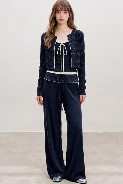 Floral Cardigan With Camisole And Pants Set-Up