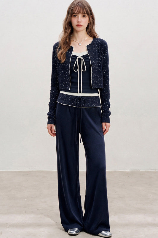 Floral Cardigan With Camisole And Pants Set-Up