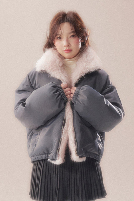 Patchwork Plush Down Jacket