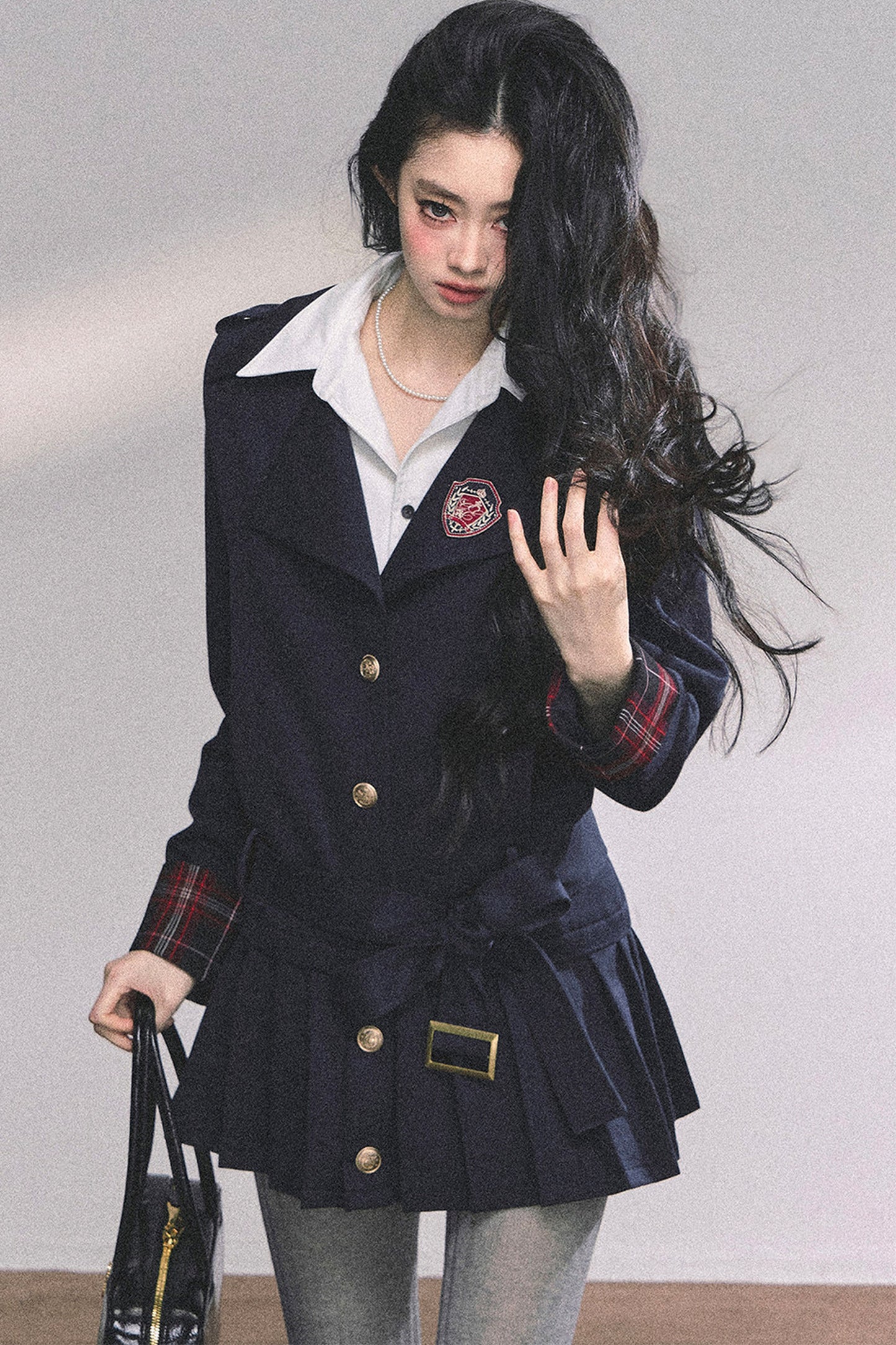 Preppy School Student Layered-Look Pleated Dress