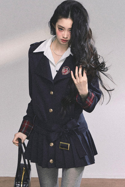 Preppy School Student Layered-Look Pleated Dress