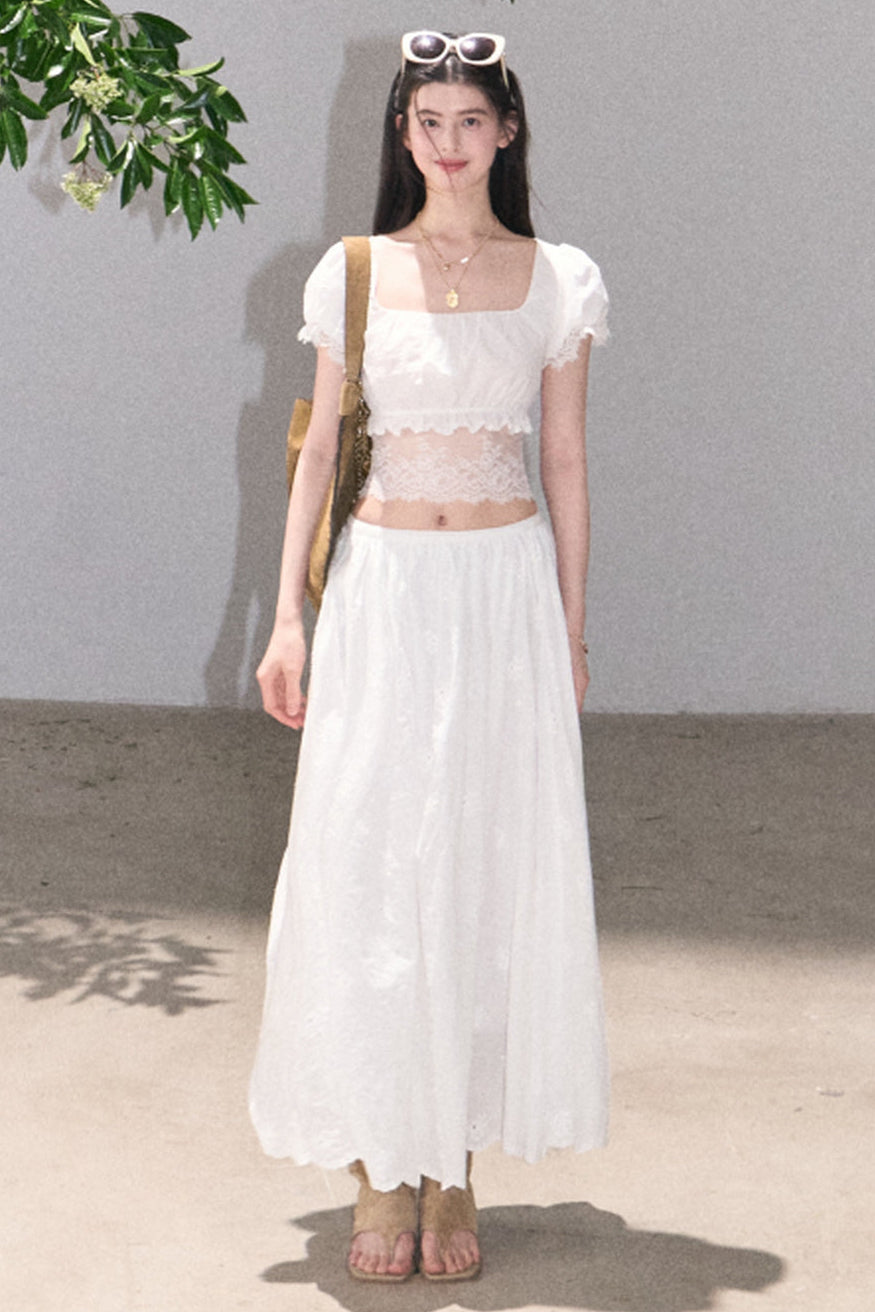 Ensemble haut et jupe en dentelle de coton à motif floral
