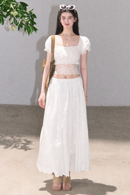 Ensemble haut et jupe en dentelle de coton à motif floral