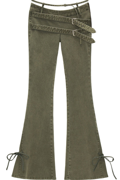 Retro Multi-Belt Flared Jeans