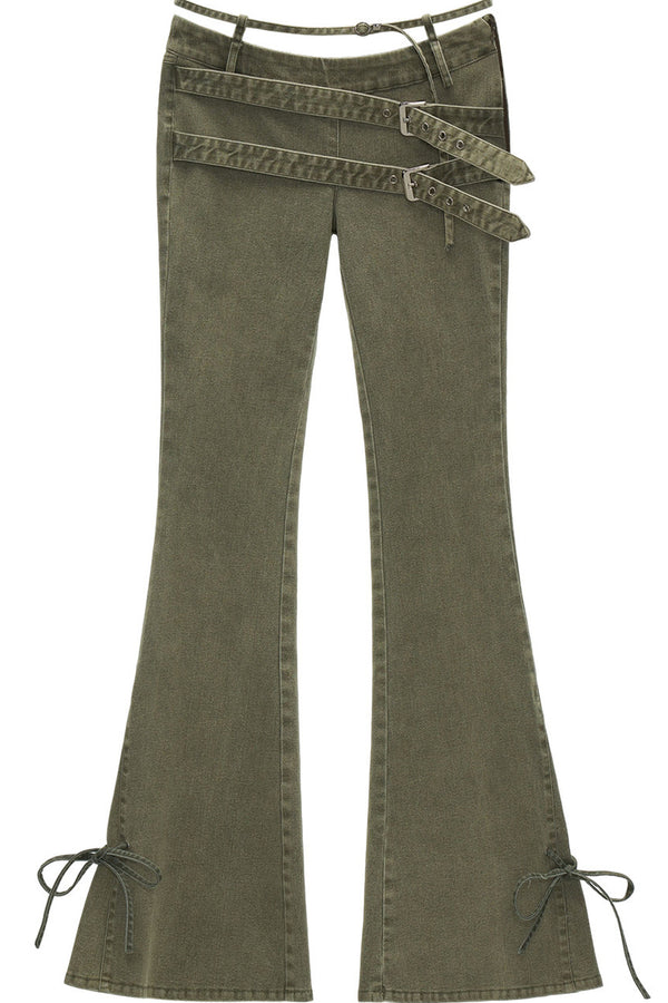 Retro Multi-Belt Flared Jeans