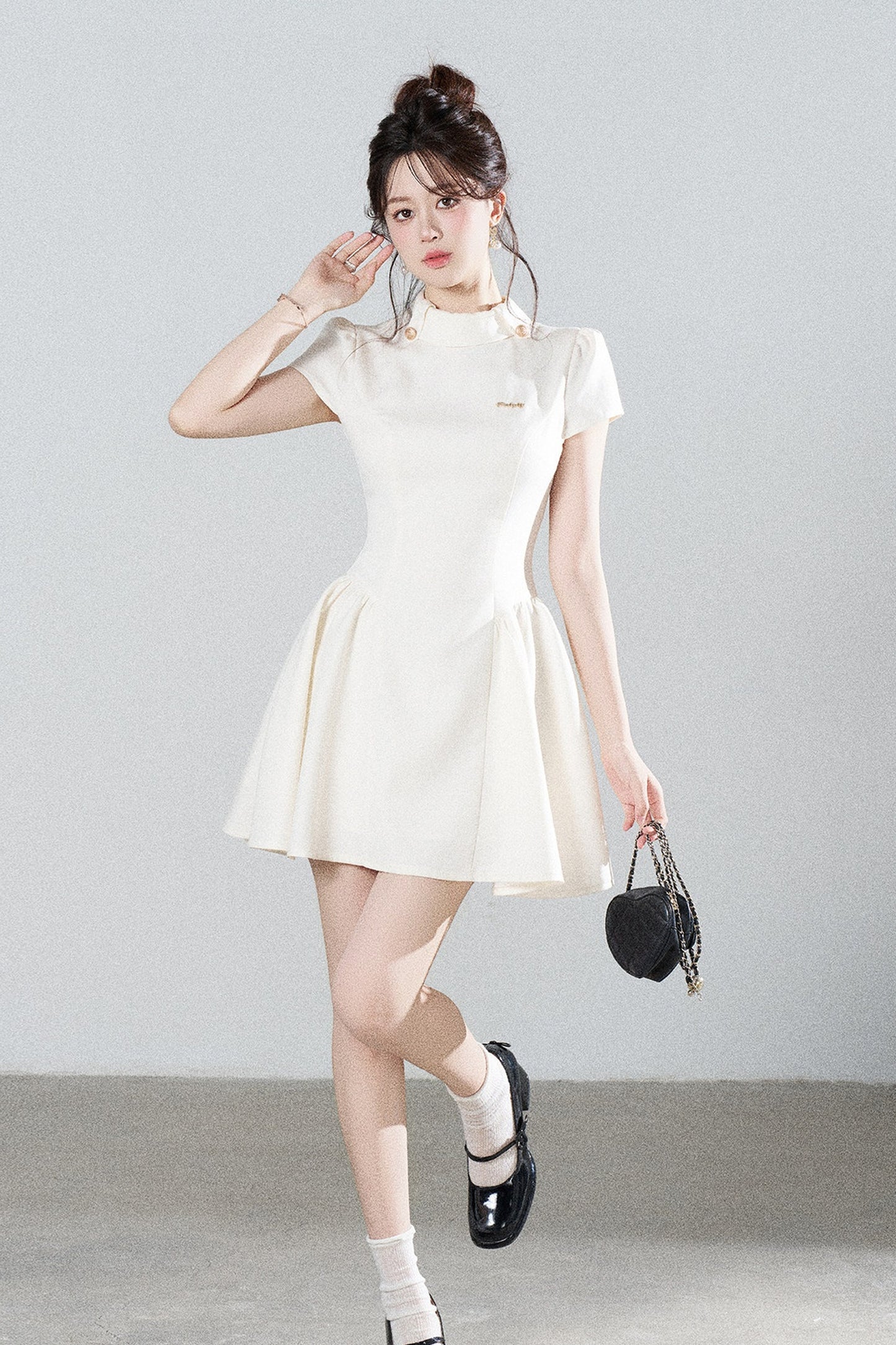 White Waist-Cinching A-Line Dress