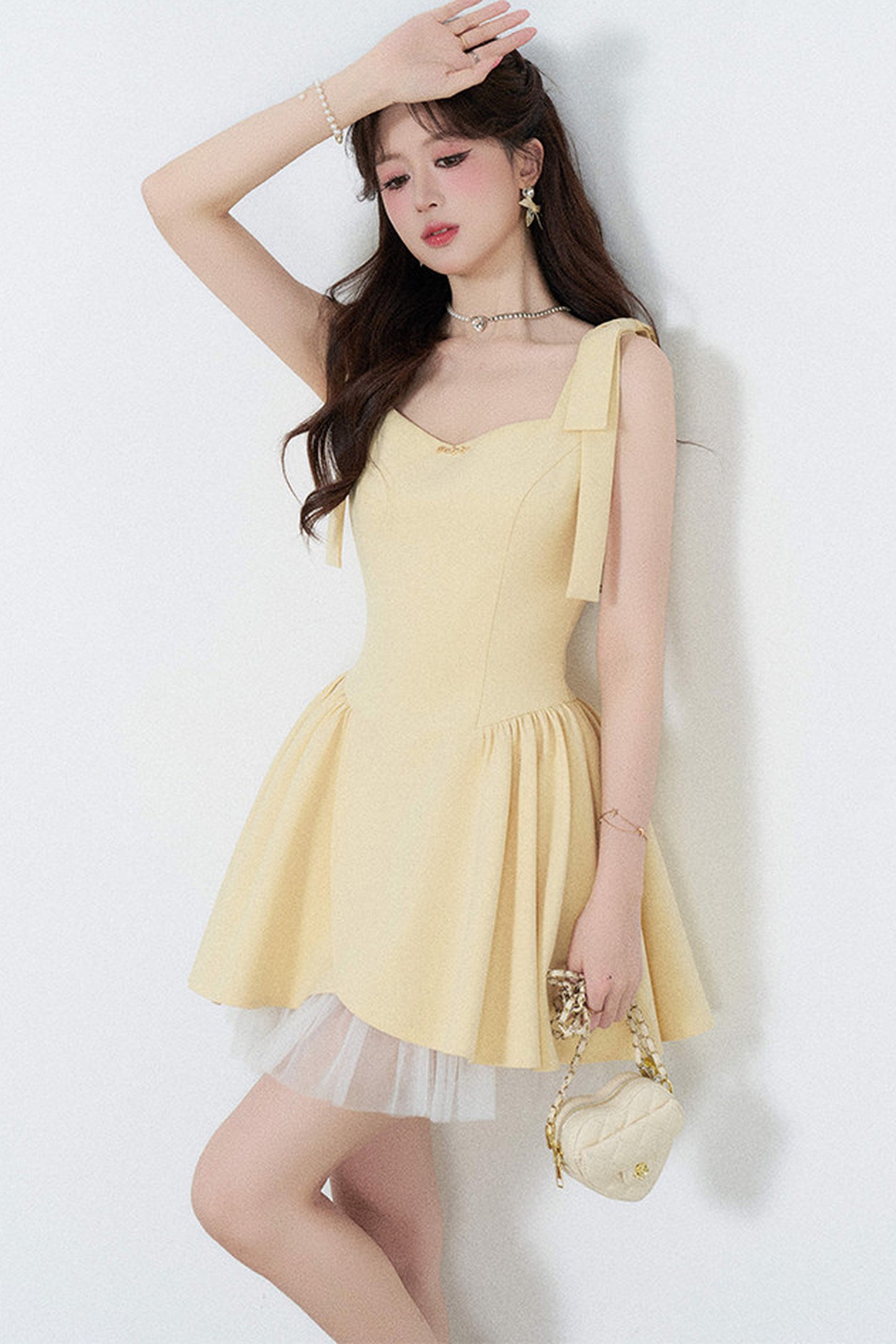 Yellow Mesh Spliced Dress