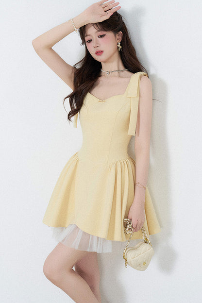 Yellow Mesh Spliced Dress