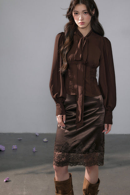 Tencel Long Sleeve Chiffon Cardigan and Skirt Set-Up