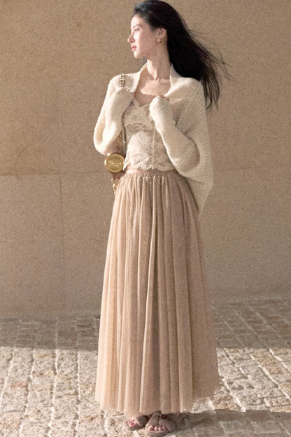 Gold Sequin Batwing Wool Blend Sweater Coat