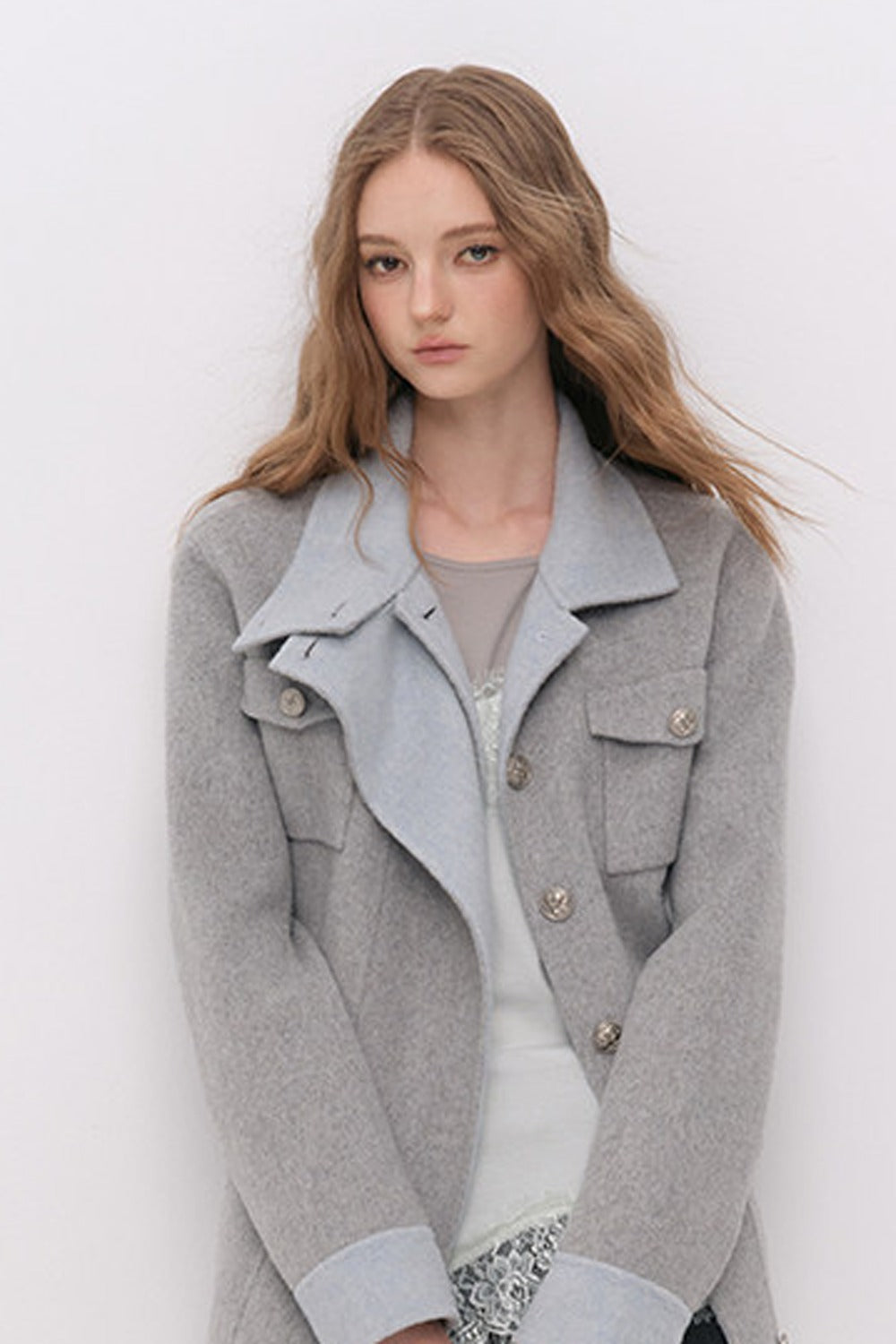 Belted Stand Collar Wool Coat