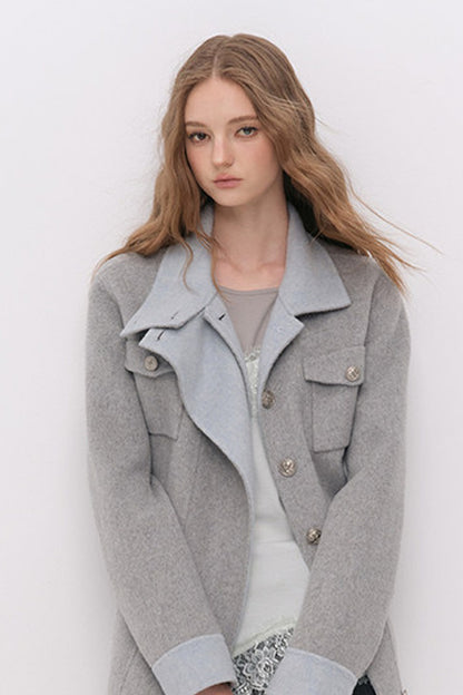 Belted Stand Collar Wool Coat