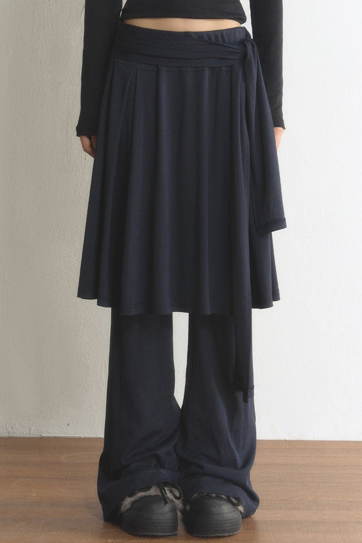 Layered Tie-Wide Leg Pants
