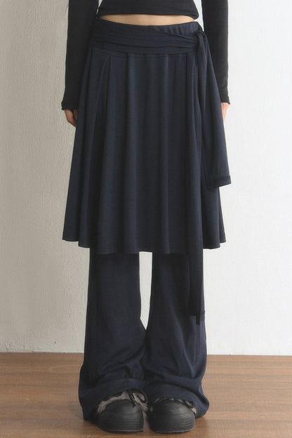 Layered Tie-Wide Leg Pants