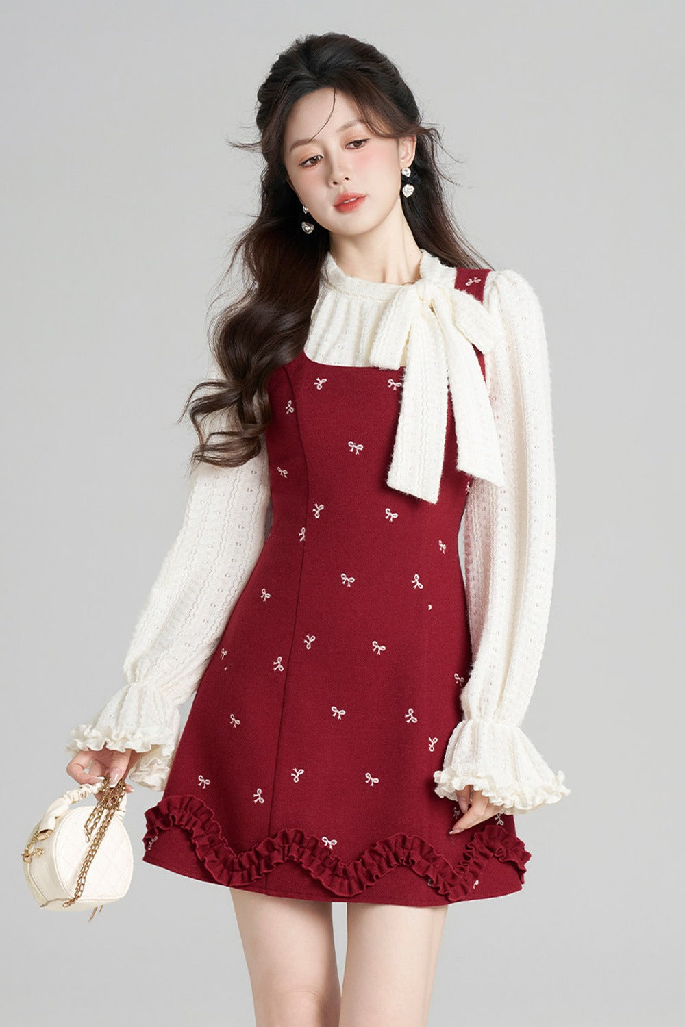Red Sleeveless Dress and Apricot Top Set-Up