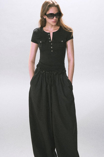 Pantalones farol negros fruncidos