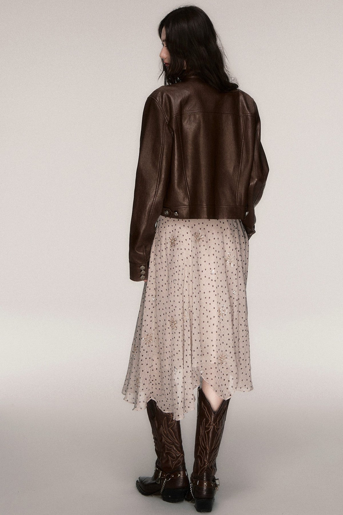 Brown Stand-Up Collar PU Leather Jacket