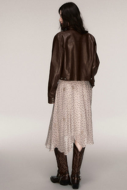 Brown Stand-Up Collar PU Leather Jacket
