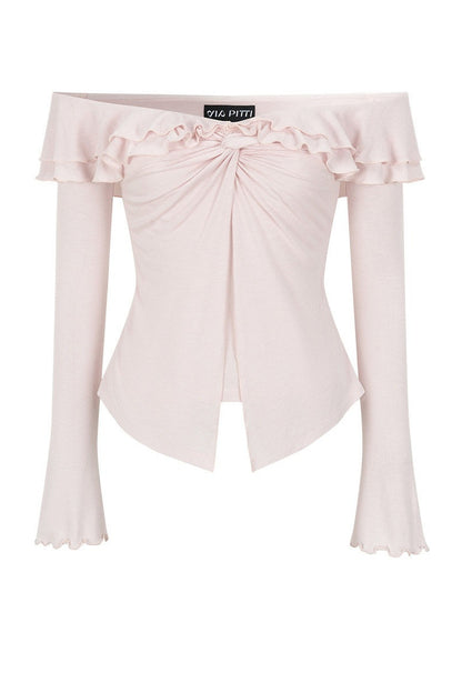 Asymmetrical Ruffle Cross-Knot Top