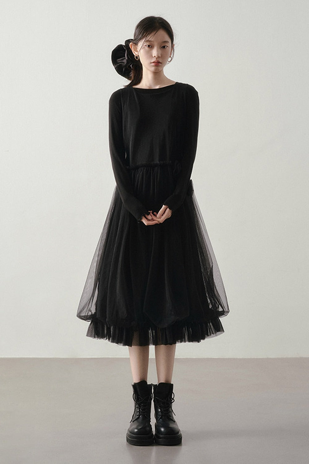 Multi-Layered Mesh Ruffle Tank Dress