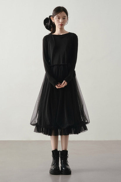 Multi-Layered Mesh Ruffle Tank Dress