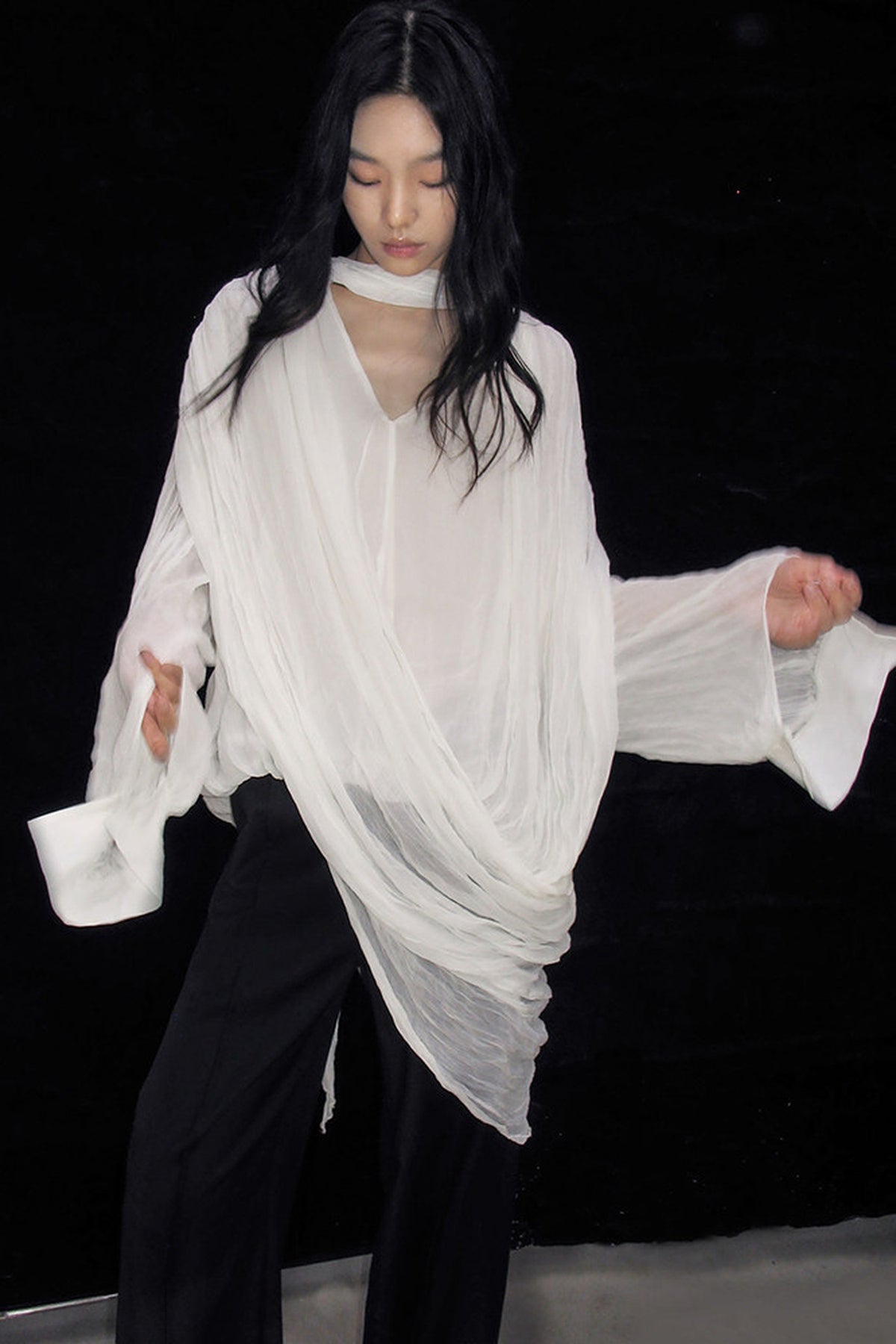 Irregular Pleated Layered Blouse