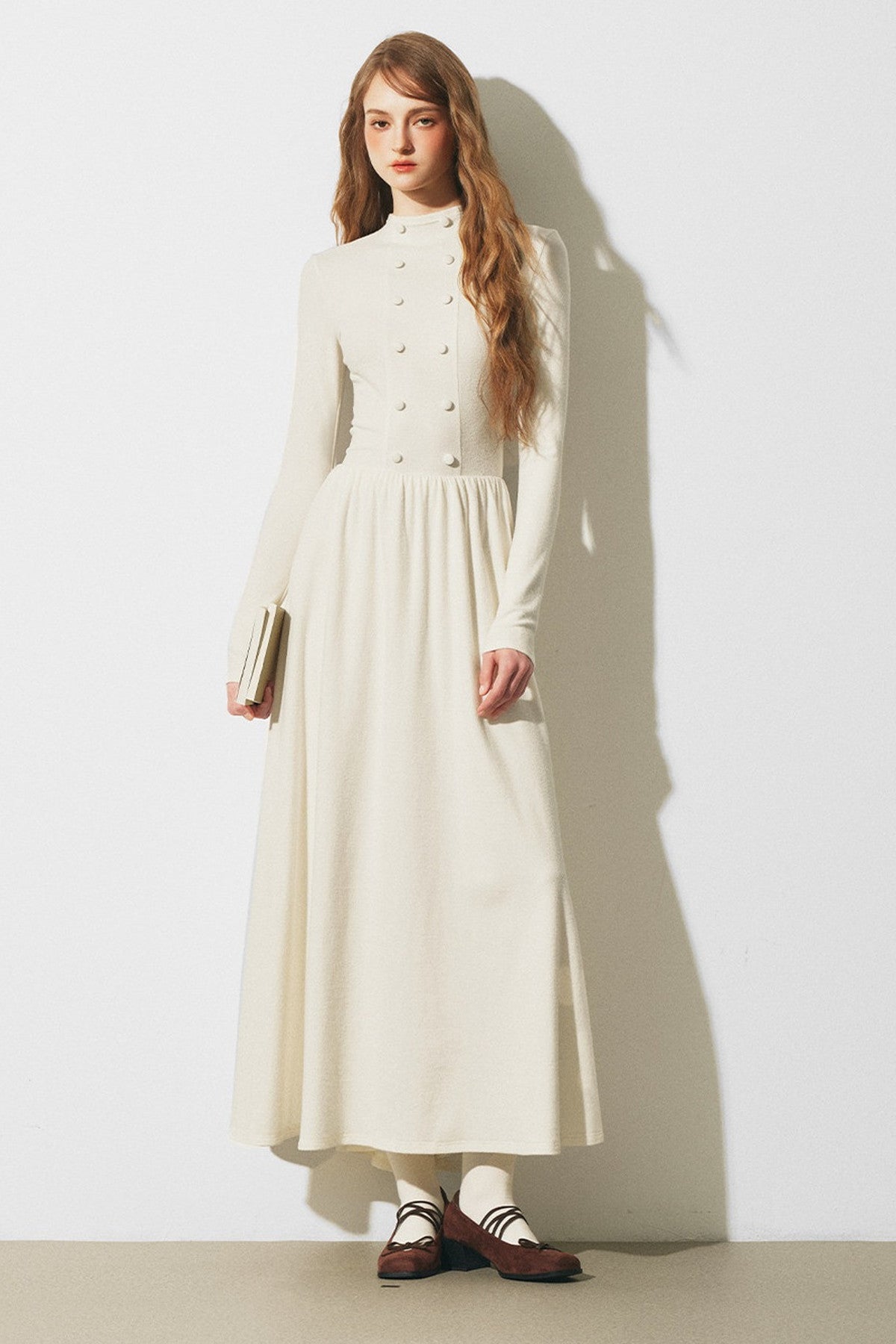 Knitted Sweater Cape and Double-Breasted Dress Set-Up